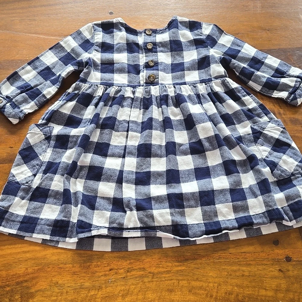Hanna Andersson Navy Blue And White Gingham Flannel Dress Size 4T